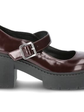 Mary Jane Chunky Heel Shoes in Burgundy SIZE 7